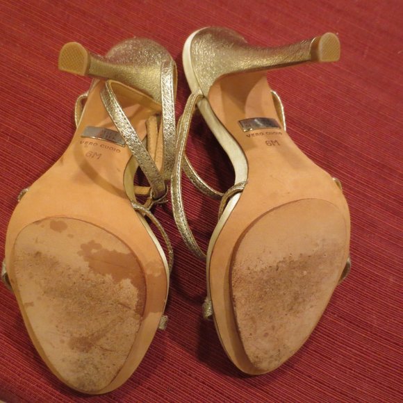 LAST CHANCE BADGLEY MISCHKA Gold Ankle T Strap High Heel Sandals - Picture 10 of 10